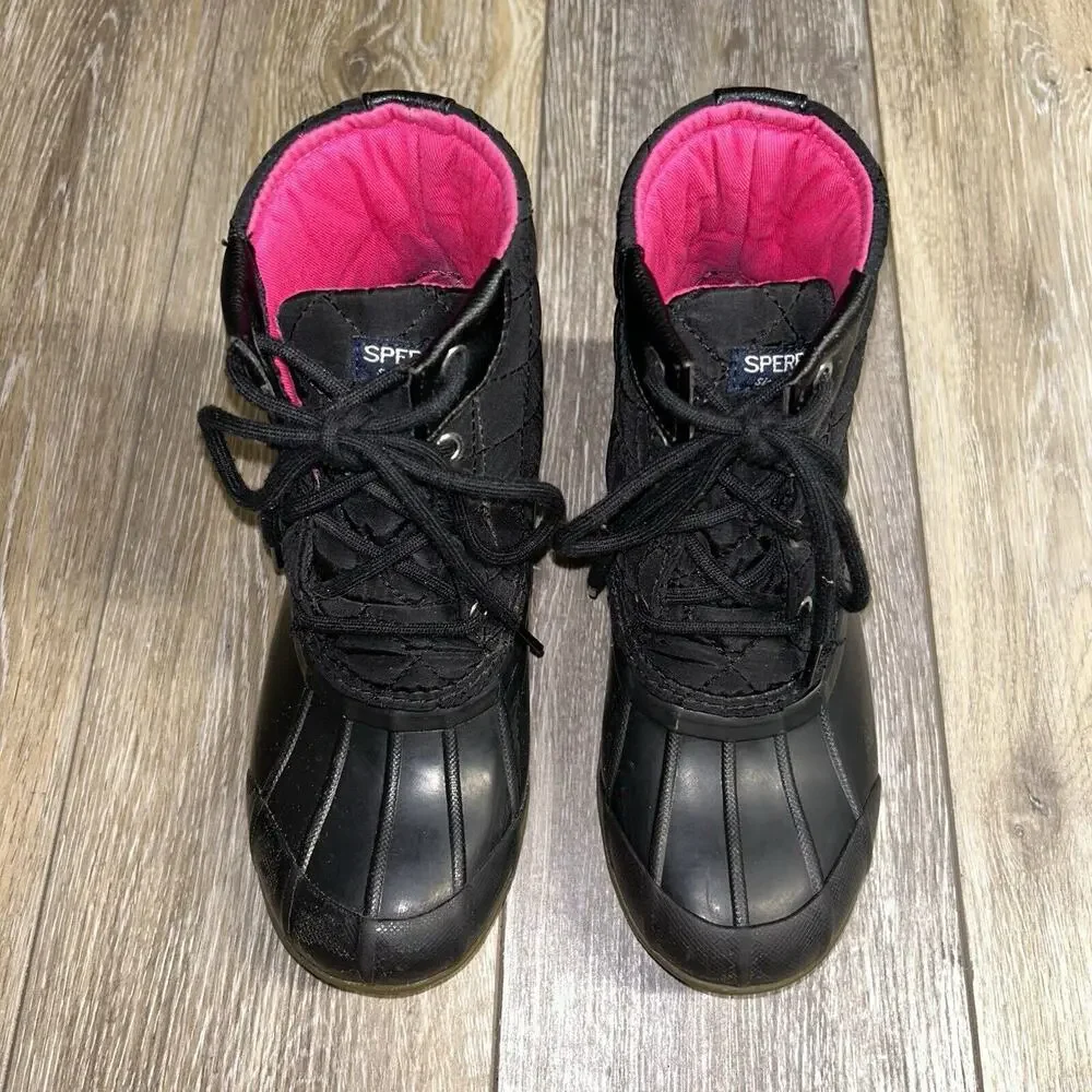 SPERRY SCK163758 Black Pink Youth US Size 3M Lace Up Quilted Duck Boots